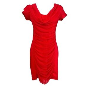 Express Red Chiffon Ruched Center Cap Sleeve Mini